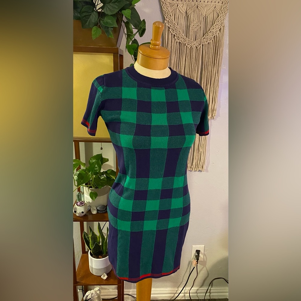 Burberry Green and Navy Check Knit Dress